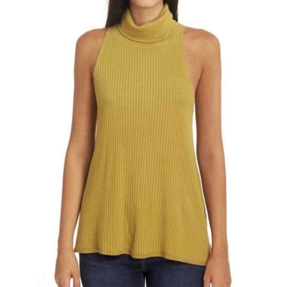 Free People Drippy Rib New City Tank Top Womens Large Mustard Ribbed Turtleneck